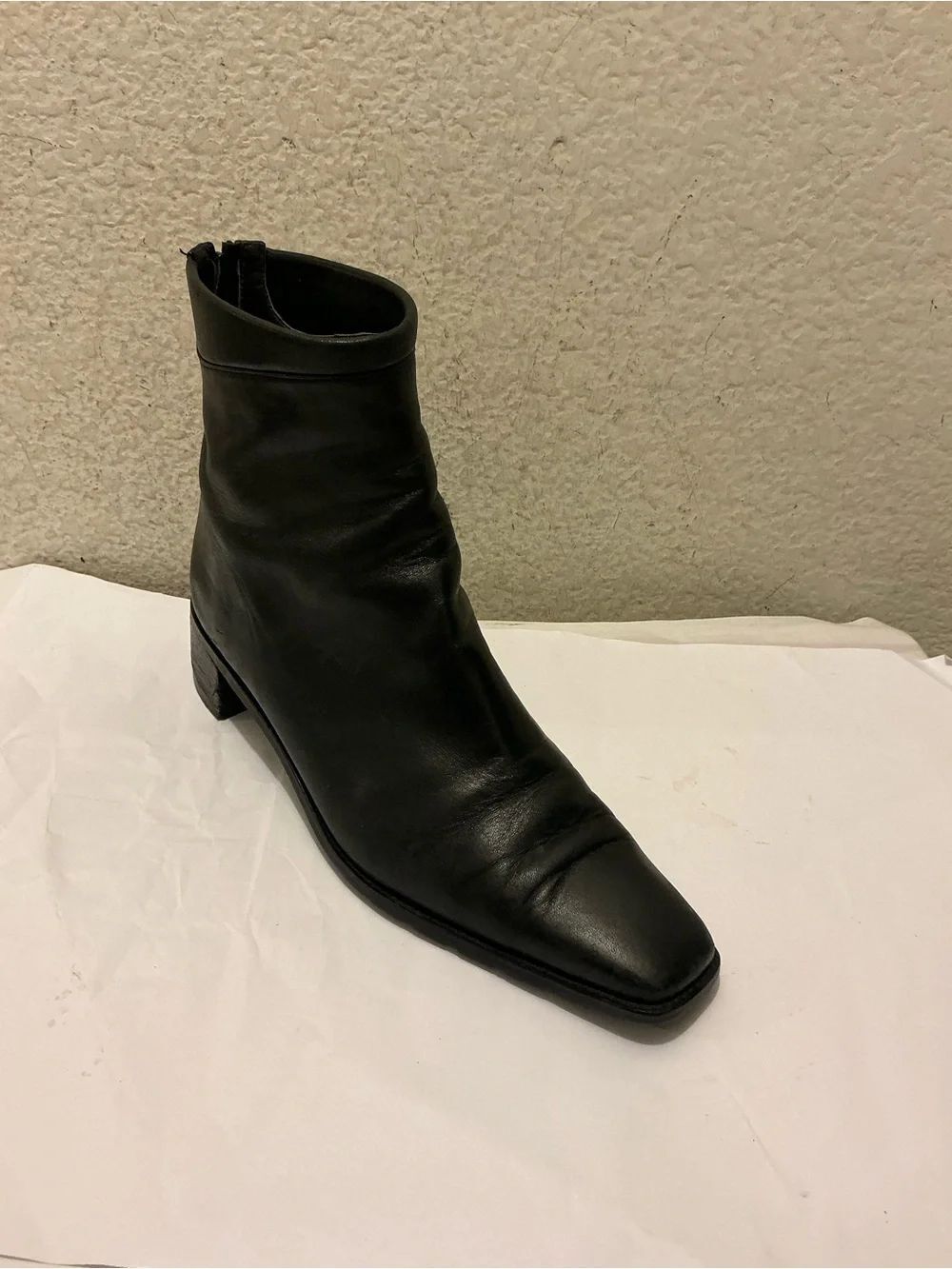 Stuart Weitzman Black Leather Square-Toe Ankle Boot size 10